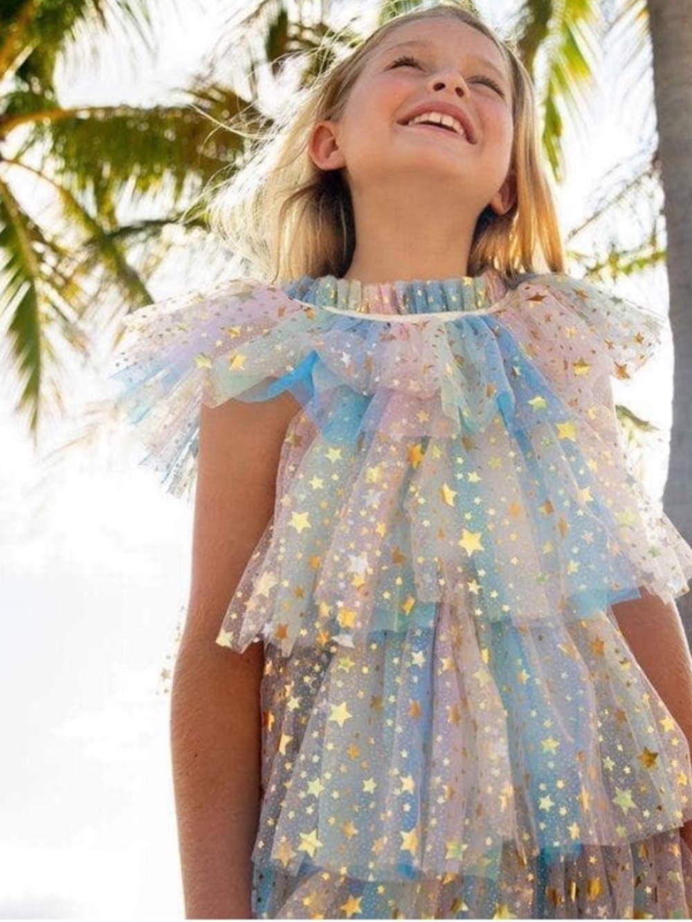 Lola and the Boys Girls' Pastel Star Tulle Party Dress - Blue/Pink